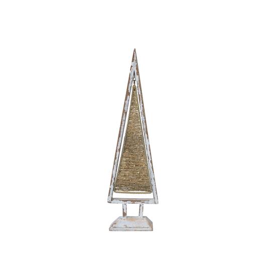 Hello Honey® 12" Whitewashed & Gold Finish Metal & Glass Beaded Tree with Mango Wood Base